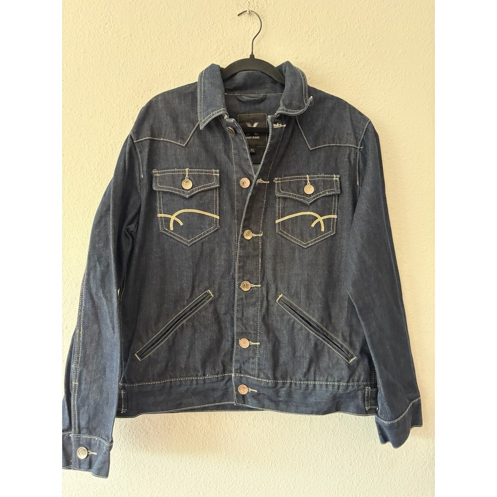 XRay Jeans Men's Denim Jacket Button Front 100% Cotton Dark Blue Size XL